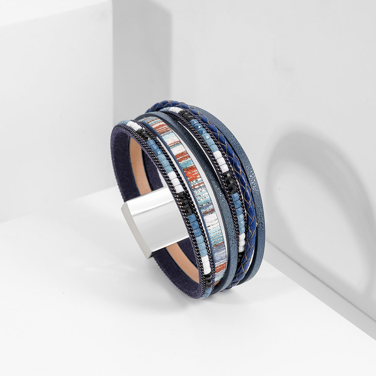 Wholesale Bohemian Hand Woven Leather Alloy Magnetic Buckle Women's Fashion Bracelets